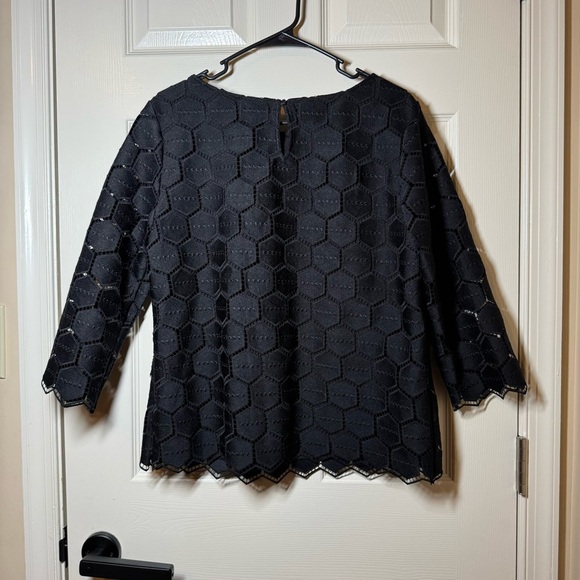 NEW $129 RSVP by Talbots Top Size L Black Geometric Blouse Lace Overlay Top NWT - Picture 5 of 8